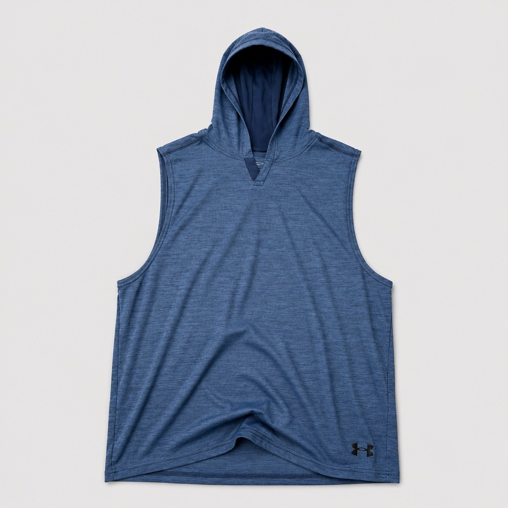 Under Armour Mens L HeatGear Sleeveless Hoodie Blue Loose Fit Workout Shirt